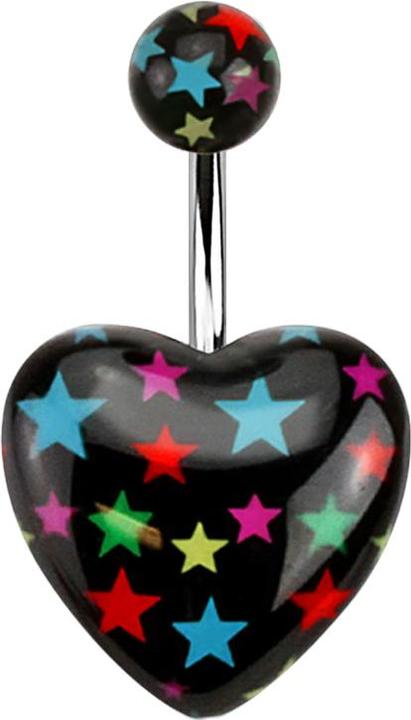 Star Piercing Banane silber Herz mit farbigen Sternen (Acryl, ohne Messing, Chirurgenstahl 316L)