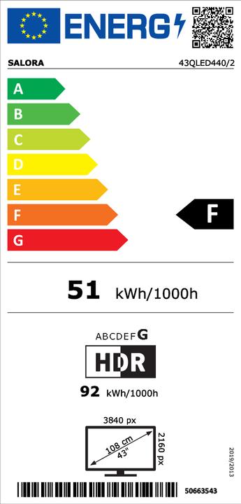 Energie-Label Salora 43QLED440A 43 QLED Ultra HD (43", QLED, 4K, 2022)