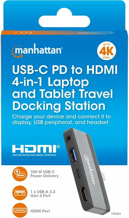 Actual product image Manhattan USB-C PD to HDMI 4-in-1 mobile docking station for laptop and tablet (USB-C, 1 Ports)