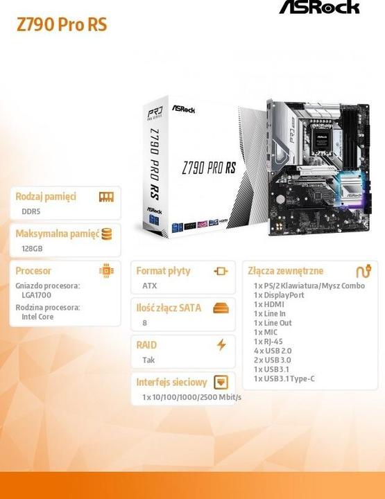 Produktbild AsRock Z790 Pro RS (LGA 1700, Intel Z790, ATX)