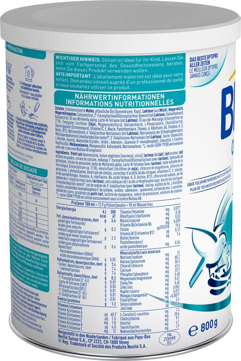 Nährwerte und Zutaten Beba Optipro 1 (800 g, ab Geburt)