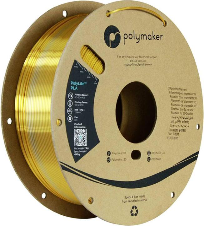 Polymaker PA03027 Dual Silk Filament PLA Silk Multicoloured, Silky glossy 1.75mm 1000g Crown, Gold (PLA, 1.75 mm, 1000 g, Multicoloured)