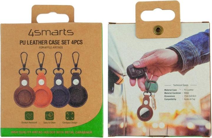 Produktbild 4smarts Kunstleder Case Set Premium für AirTags 4 Stück braun, orange, blau, schwarz