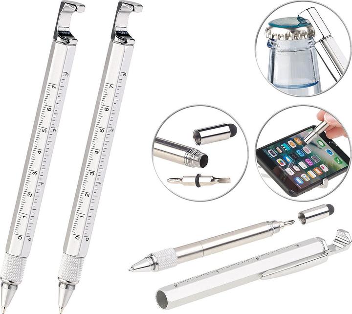 Produktbild Pearl 7in1-Kugelschreiber mit Touchpen, Schraubendreher & mehr, 2er-Set