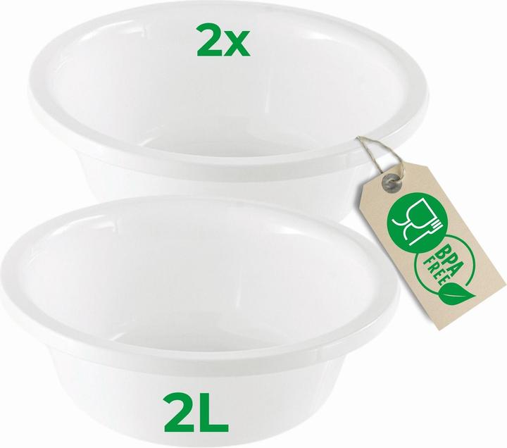 Novaliv 2x Spülschüssel Rund 2L, D24 cm, Weiss, BPA-frei Spülmaschinenfest Ideal für Küche und Campin