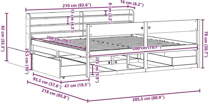 Produktbild VidaXL Bett ohne Matratze 200x200 (200 x 200 cm)