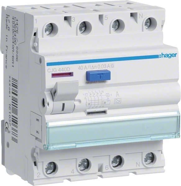 Produktbild Hager HAG CJG440D Fehlerstrom-Schutzschalter 4P 40A 30mA A G Typ