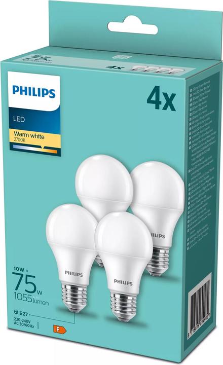 Image du produit Philips Ampoule LED E27 Lot de 4 75W 2700K (E27, 10.50 W, 1055 lm, 4 x, F)