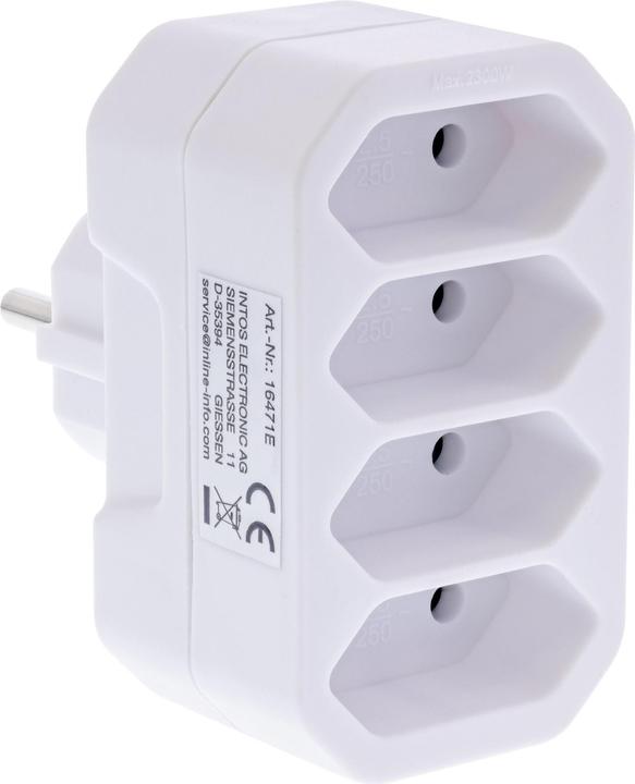 Immagine prodotto InLine Adattatore di presa, da CEE7/17 a 4x prese Euro, con protezione tattile avanzata, bianco (CEE 7/3, 4 x)