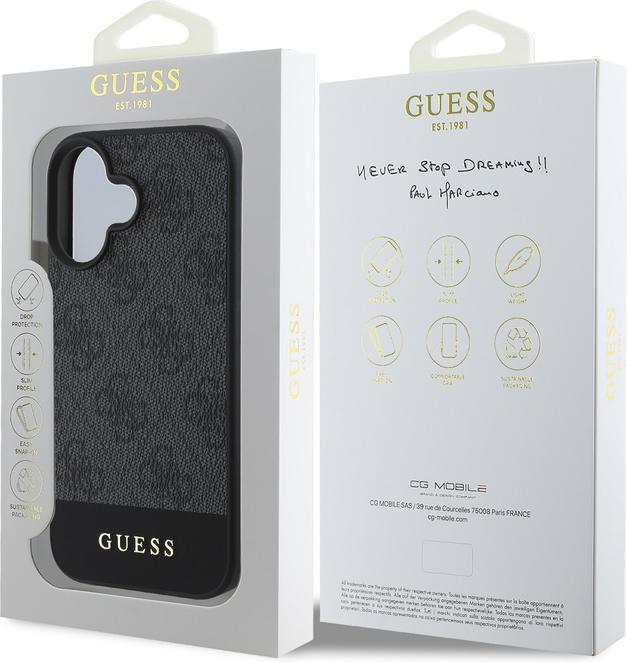 Actual product image Guess GUHCP16SG4GLGR iPhone 16 szary/grey HC PC/TPU 4G PU Bottom Stripe (Apple iPhone 16)