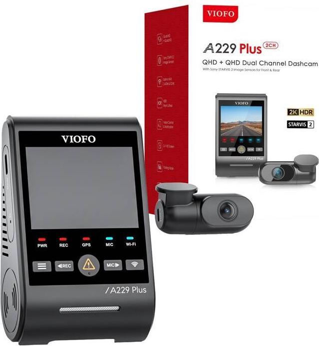 Productafbeelding Viofo A229 Plus 2CH - Dubbele dashcam (Batterij, Ingebouwd display, Bluetooth, WiFi, GPS-ontvanger, Versnellingssensor, Ingebouwde microfoon, 2K)