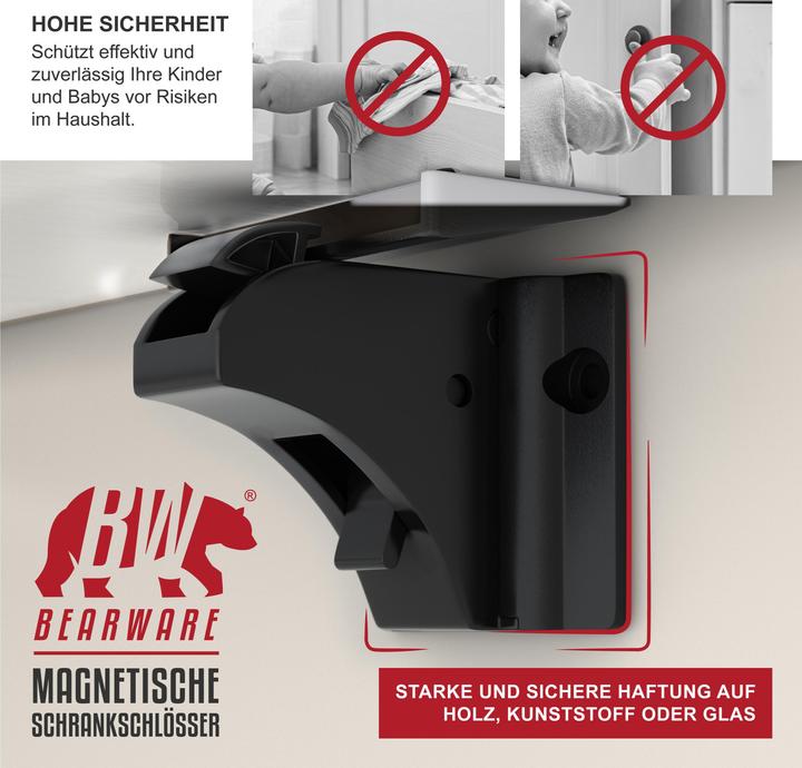 Produktbild Bearware Kindersicherung Magnetisches Schrankschloss 10er, 2 Schlüssel, kindersicher, für Schrank & Schublade