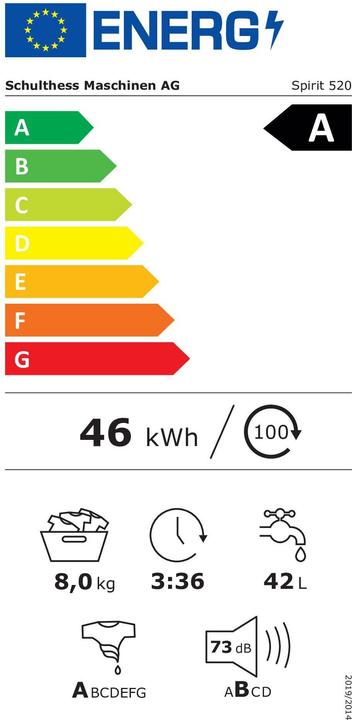 Energie-Label Schulthess Spirit 520 (8 kg, Rechts, CH-Stecker)