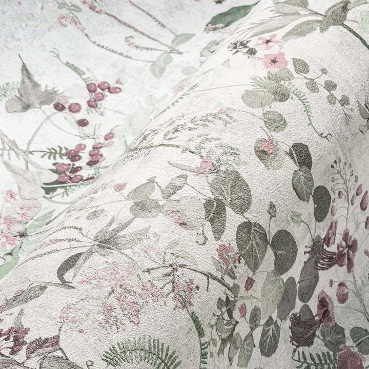 A.S. Création Wallpaper kitchen country house non-woven floral wallpaper non-woven wallpaper flower meadow purple (53 x 1005 cm)