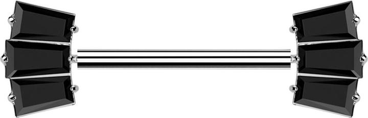 Actual product image Star Piercing Threadless Barbell silber mit zwei drei Baguette Kristalle schwarz (without brass, Titanium G23)