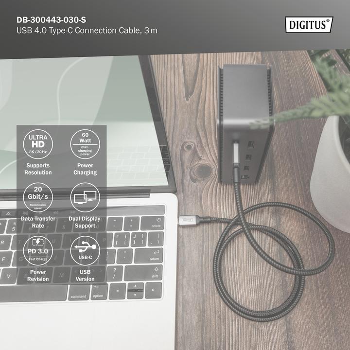 Image du produit Digitus USB C – USB C (3 m, USB 4.0)