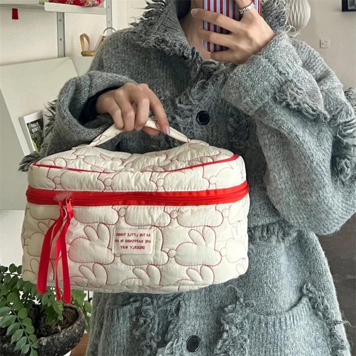 Produktbild Only-Bags.Store Gesteppte Baumwolle Flip Kosmetiktasche Fälle Makeup Pouch Travel Organizer Lagerung Taschen mit