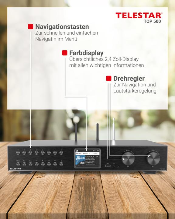 Actual product image Telestar TOP 500 sw HiFi-Tuner 43cm,Internet/DAB+/UKW,Streaming,BT,HM (Network Audio Player)