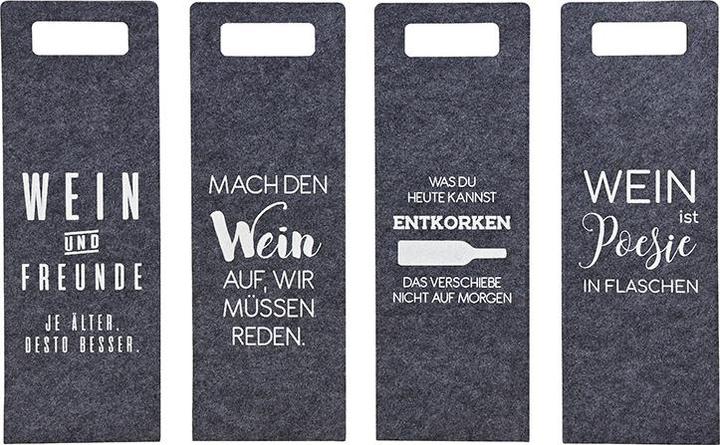 Produktbild G. Wurm Geschenktasche Flaschentasche Sprüche Wein aus Filz, doppelseitiger Druck, Grau 4-fach, (B/H) 14x41c