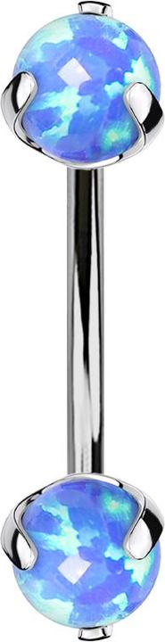 Image du produit Star Piercing Micro Banane silber Innengewinde mit zwei Kugeln Opal blau gefasst (Titane G23, sans laiton)