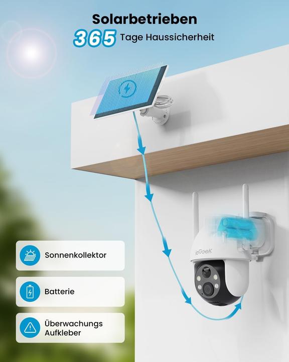 Actual product image IeGeek 2K 3MP PTZ Überwachungskamera mit Solar-Akku (2560 x 1440 Pixels)