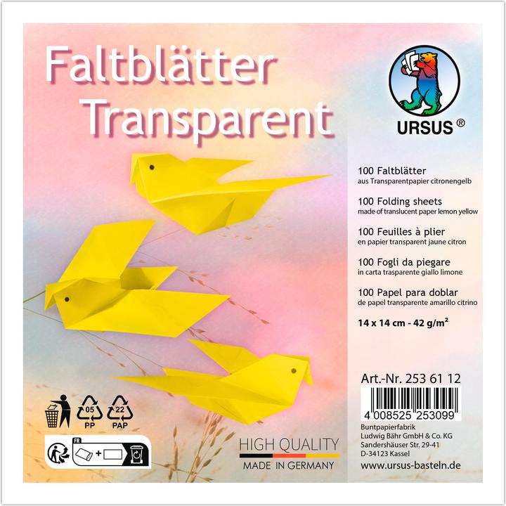 Produktbild Ursus Transparentpapier-Faltblätter, 14 x 14 cm (42 g/m², 1 x)