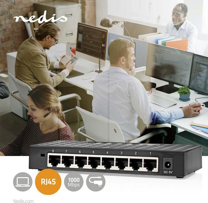 Produktbild Nedis Netzwerkschalter | Wired Geschwindigkeit: Gigabit | Anzahl Ethernet-Ports: 8 (8 Ports)