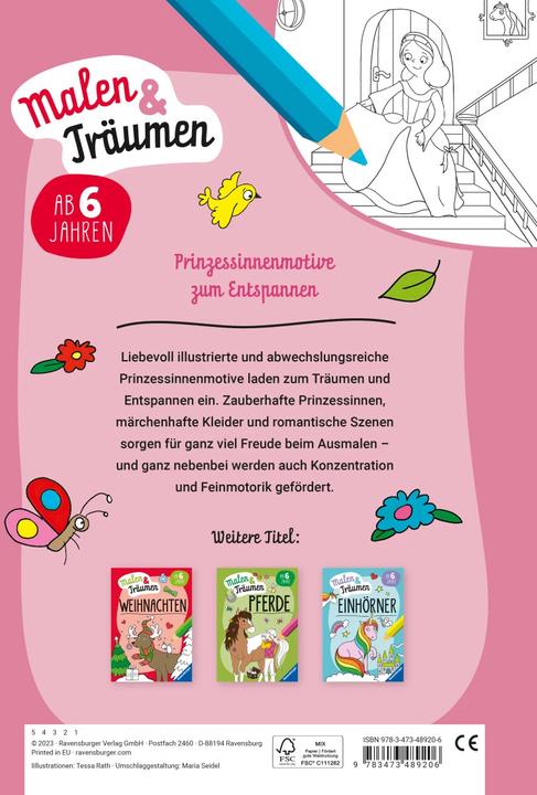 Ravensburger Principesse - dipingi e sogna - 24 disegni da colorare per bambini dai 6 anni in su.