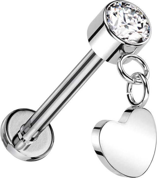 Star Piercing Micro Threadless Labret silber Zylinder silber Kristall silber Anhänger Herz silber (Titan G23, ohne Messing)