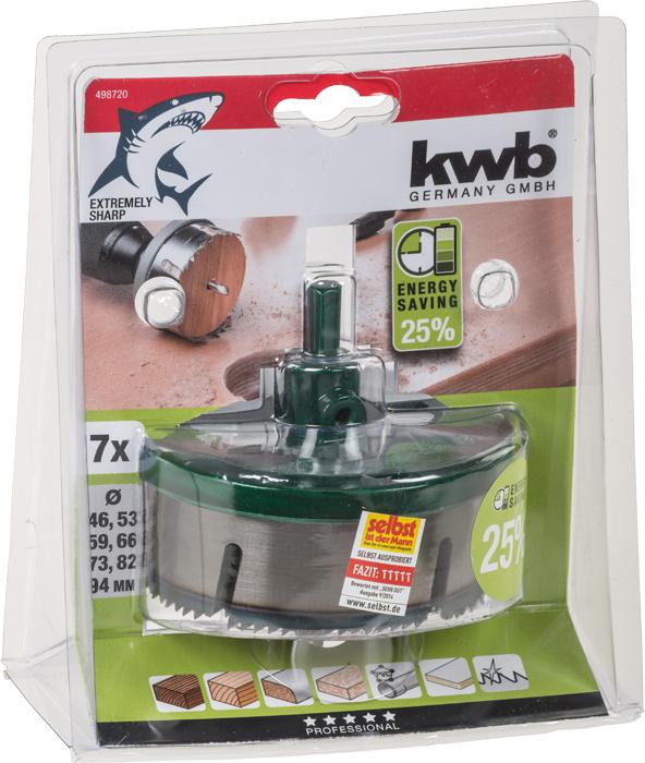 Actual product image kwb Hole saw set 46-94 7-piece battery (46, 53, 59, 73, 66 mm, 82 mm, 94 mm)
