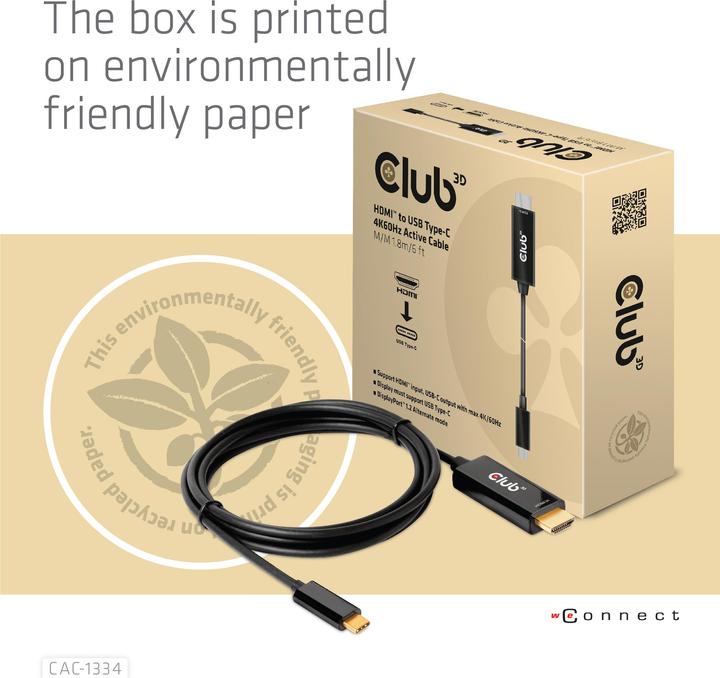 Produktbild Club 3D HDMI (Typ A) — USB Typ C (1.80 m, HDMI, USB Typ C)