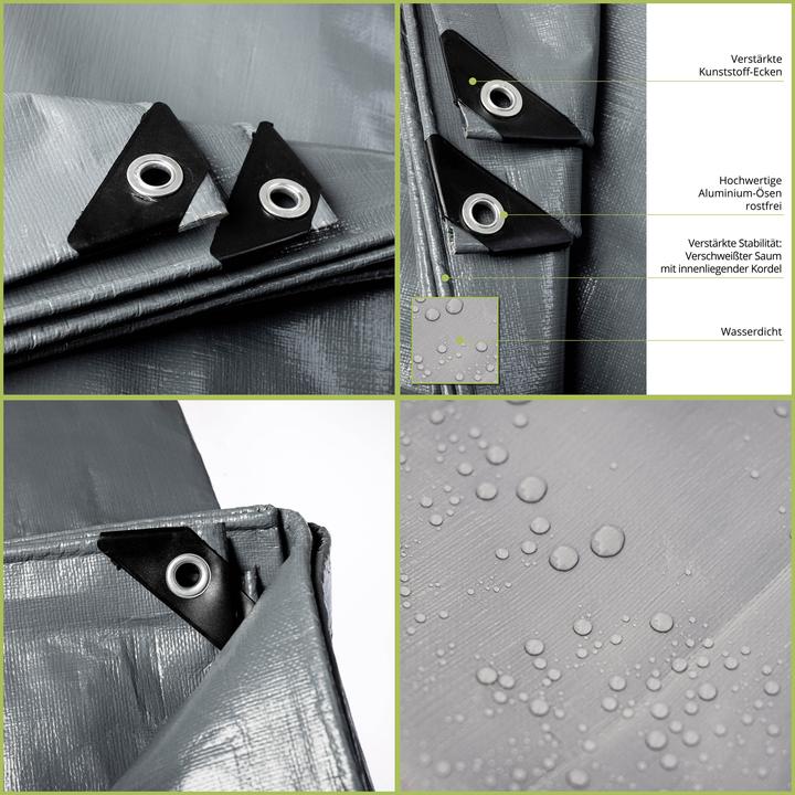 Actual product image Mehr Garten wasserdichte & UV-beständige PE- Allzweck-Plane, Farbe: grau, 260g/m² - mit rostfreien Aluminium-Öse (3 x 3 m)