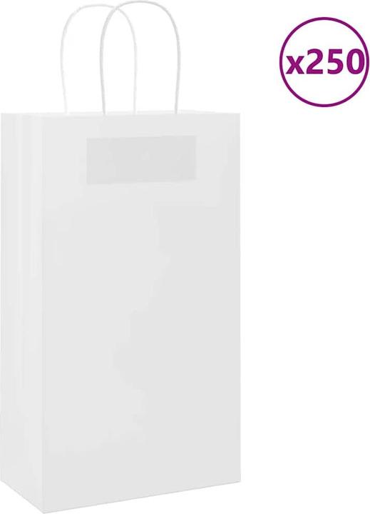 Produktbild VidaXL Kraftpapiertüten 250 Stk. mit Henkel Weiss 21x11x36 cm Papiertüte (Geschenktüte, 250 x)