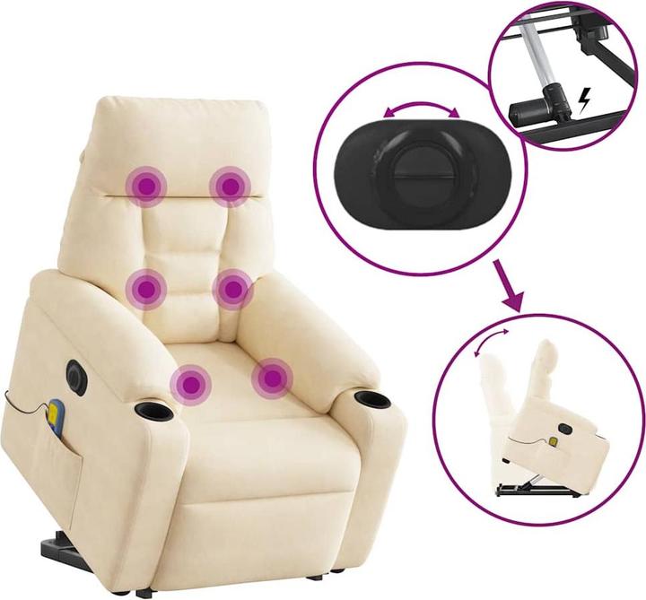 Actual product image VidaXL Massage chair stand-up aid electric Beige microfibre fabric