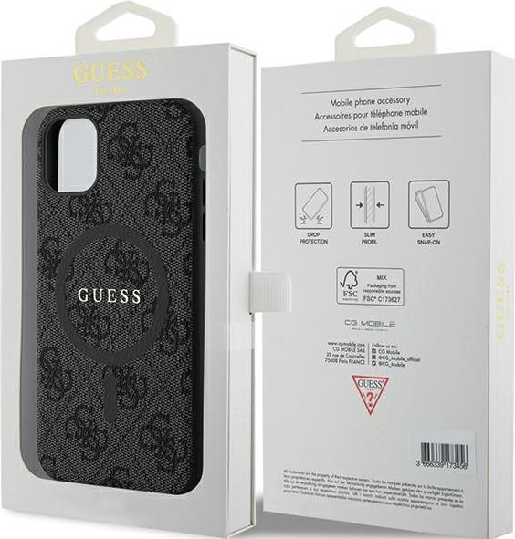 Actual product image Guess GUHMN61G4GFRK iPhone 11 6.1" / Xr czarny/black hardcase 4G Collection Leather Metal Logo MagSa (Apple iPhone XR, Apple iPhone 11)