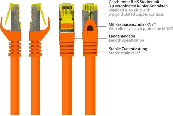 Produktbild Good Connections RJ45 Patchkabel mitCat.7 Rohkabel und Rastnasenschutz (RNS®), S/FTP, PiMF, halogenfrei, 600MHz, OFC (S/FTP, CAT7, 0.50 m)