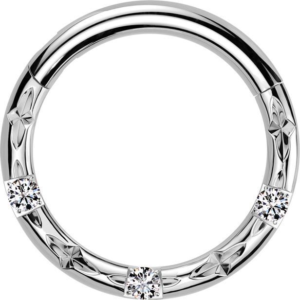 Star Piercing Micro Segmentring klappbar silber Facettenschliff drei Kristalle silber (Titan G23, ohne Messing)