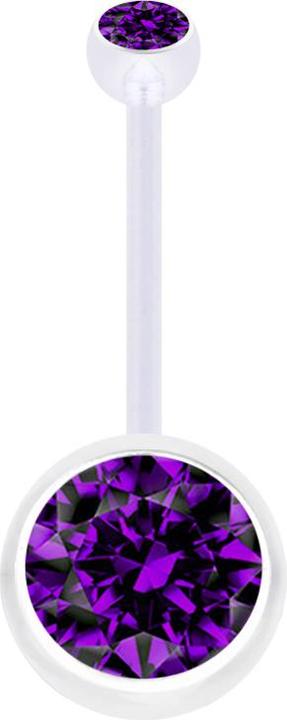 Star Piercing Banane Schwangerschaft transparent mit zwei Kugeln Kristall gross violett (Bioflex, ohne Messing)