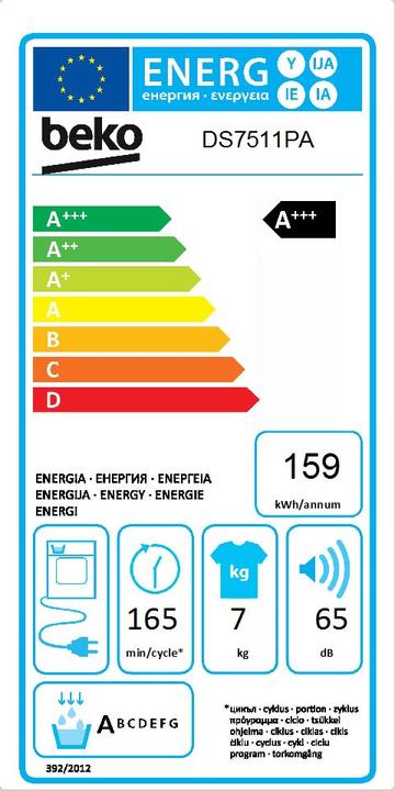 Energie-Label Beko DS7511PA (7 kg, Rechts)