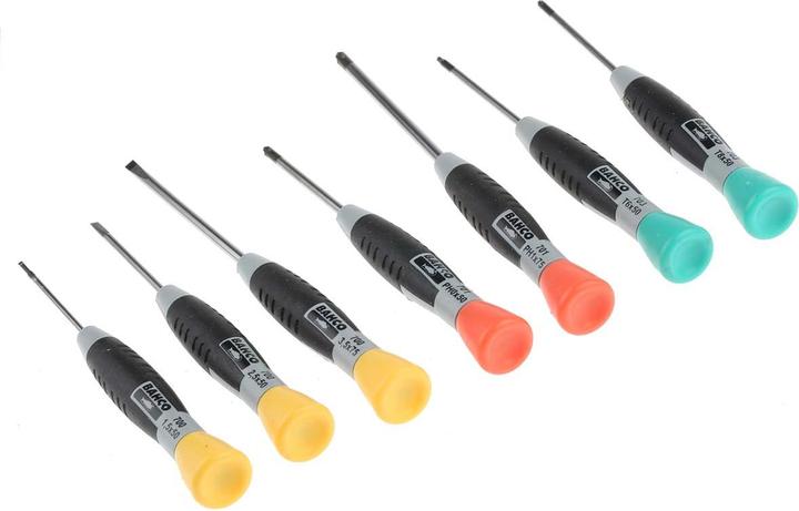 Produktbild Bahco Satz Schraubendreher für Schlitz-, Phillips- und TORX - Schrauben mit Präzisionsgriff - 7-teilig (Schlitz)