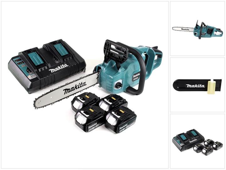 Produktbild Makita DUC 353 PM4 Akku Kettensäge 36V ( 2x18V ) Brushless 35 cm + 4x 4,0 Ah Akku + Doppelladegerät (Akku Kettensäge)