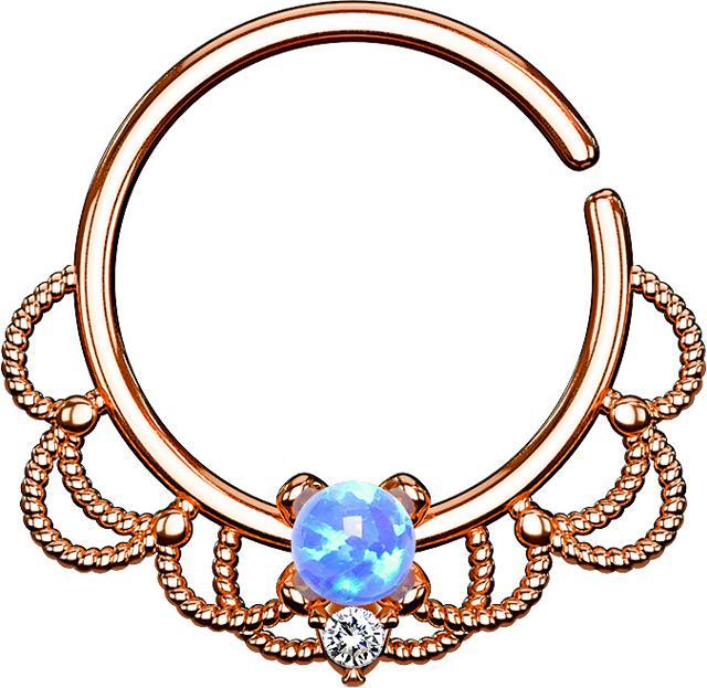 Star Piercing Septum Ring rosegold filigran mit Opal blau (Messing)