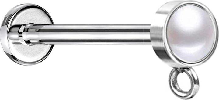 Star Piercing Micro Labret Innengewinde silber mit Zylinder Perle weiss Ring für Anhänger (Chirurgenstahl 316L, ohne Messing)