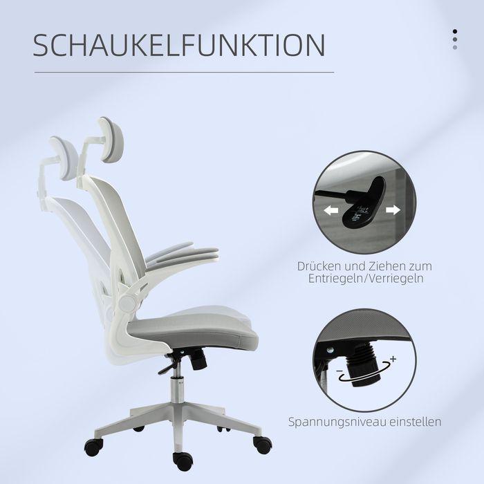 Actual product image Swisshandel24 Office chair ergonomic with rocking function lumbar support fold-up arm home office grey