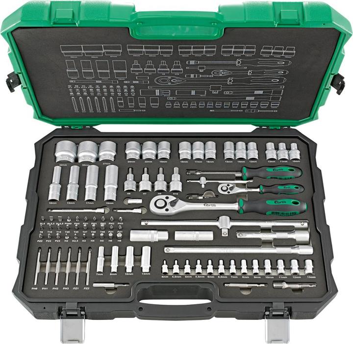 Actual product image Fortis Socket spanner set 1/4 inch and 1/2 inch 91 pieces (1/4", 1/2")