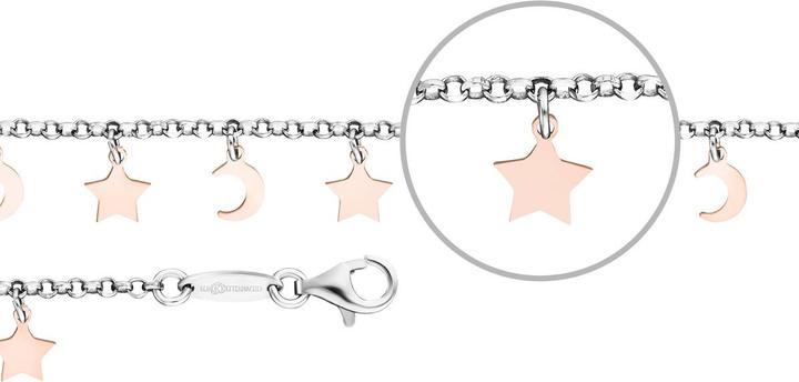 Der Kettenmacher Mond und Sternenarmband Bicolor (16 cm, Silber)
