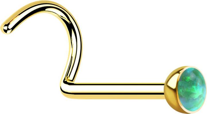 Star Piercing Nasenstecker gebogen vergoldet mit Opal grün (ohne Messing, Chirurgenstahl 316L)