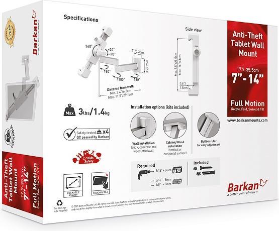 Immagine prodotto Barkan Supporto da parete per tablet 7-14", chiudibile, bianco