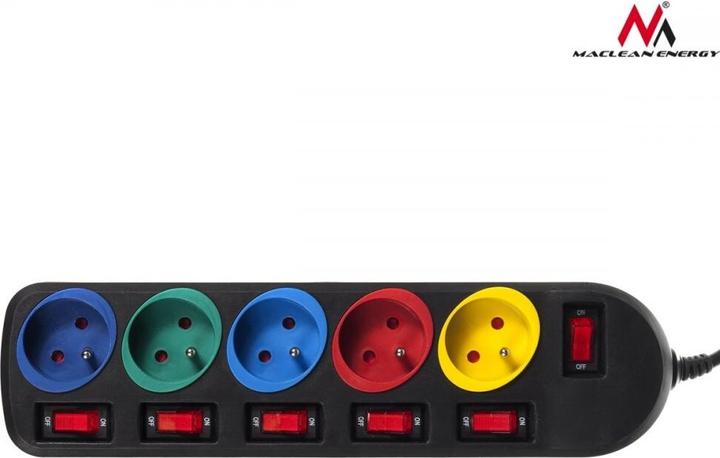 Produktbild Maclean MCE204M power extension 5 AC outlet(s) Indoor Black, Multicolour (5 x, CEE 7/5, 1.50 m)