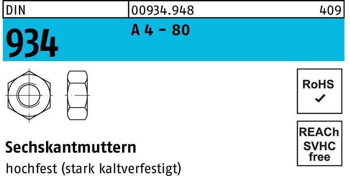 Produktbild Sechskantmutter DIN 934 M 5 A 4 - 80 (M5)